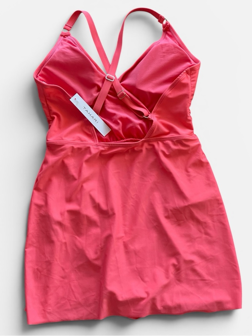 Tahari Coral Orange Swim Dress One Piece Swimsuit Sz L Wrap Front Skirt NWT - Picture 5 of 13